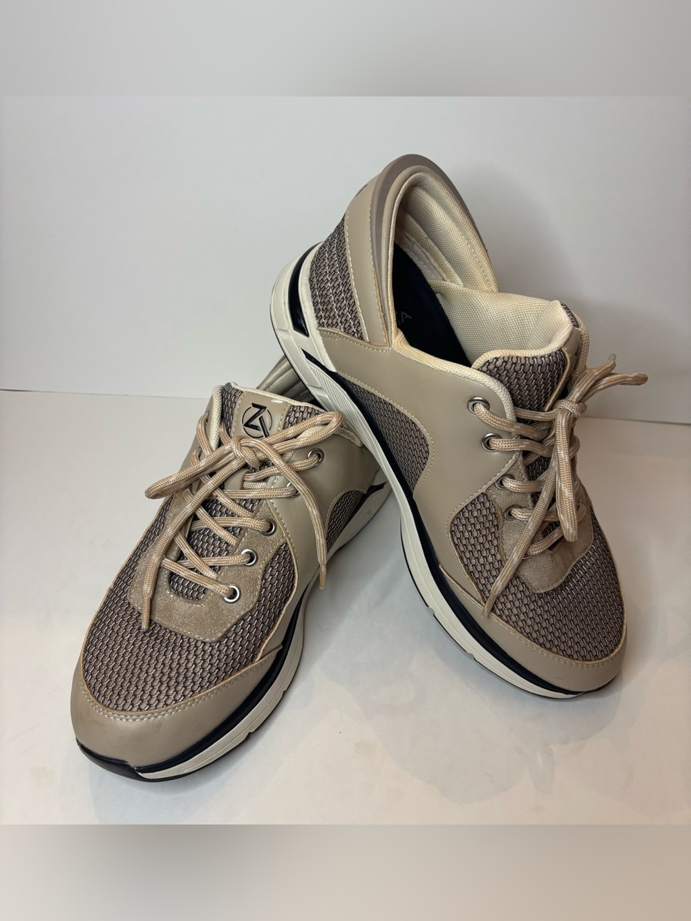 Men's Taupe Mesh and Leatherette Lace-Up Sneakers